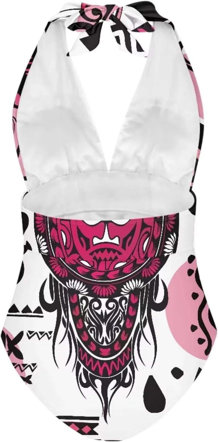 2024 Women's Tummy Control Swimwear One Piece Backless Beach Swimsuits Polynesian Print Beachwear Custom