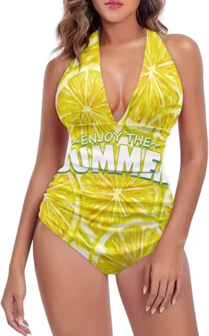 2024 Women's Tummy Control Swimwear One Piece Backless Beach Swimsuits Polynesian Print Beachwear Custom