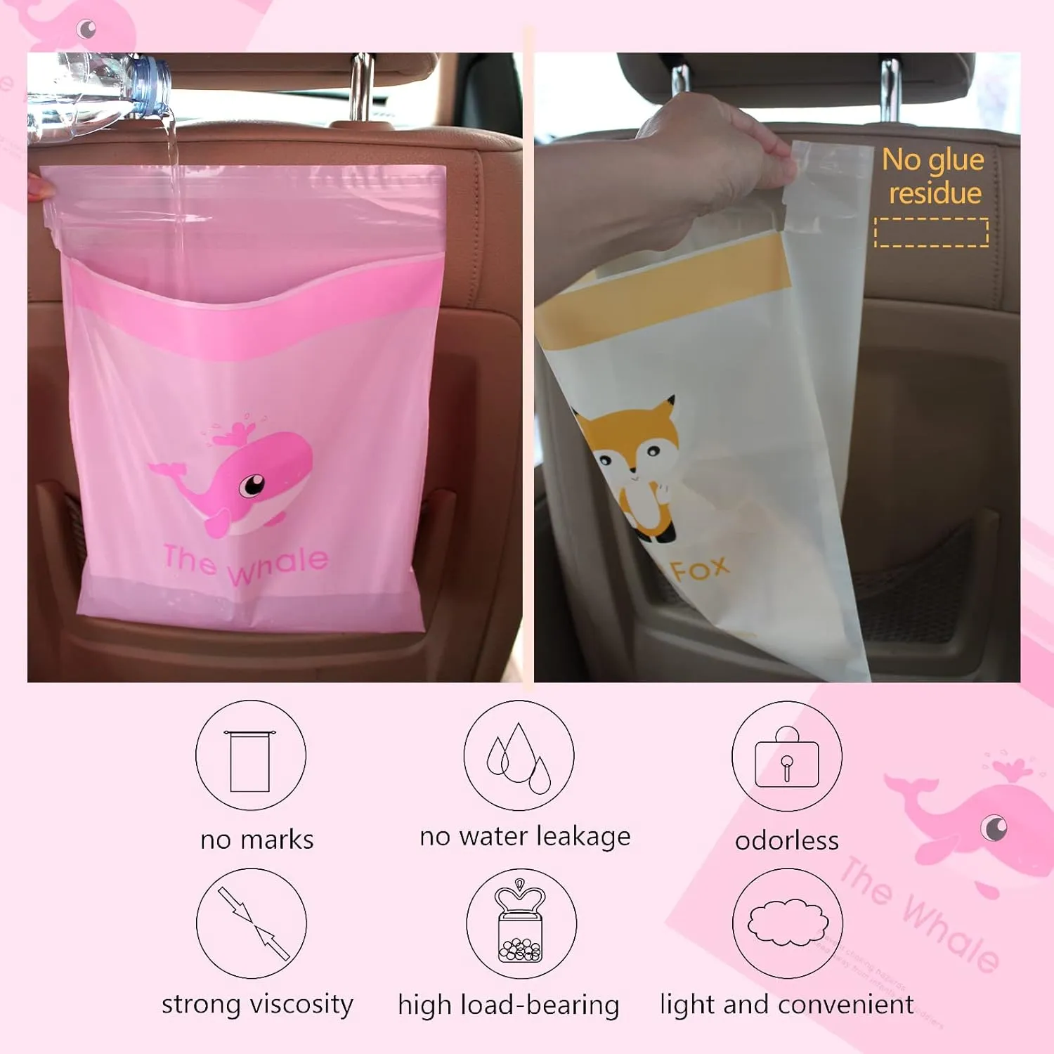 54pcs Car Trash Bags Easy Stick-On Disposable Portable Car Garbage Bags, Waterproof Leak Proof Barf Vomit Bags, Self Adhesive Cleaning Bags for Cars, Bedrooms, Bathrooms, Offices, Kitchens - Pattern B