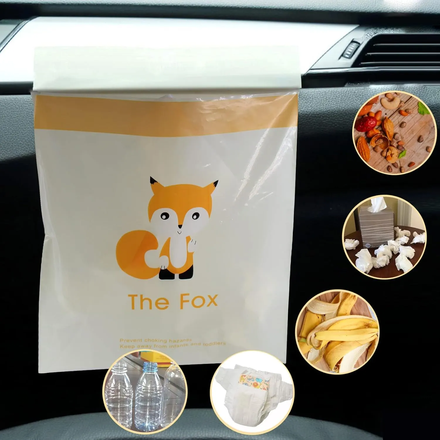 54pcs Car Trash Bags Easy Stick-On Disposable Portable Car Garbage Bags, Waterproof Leak Proof Barf Vomit Bags, Self Adhesive Cleaning Bags for Cars, Bedrooms, Bathrooms, Offices, Kitchens - Pattern B