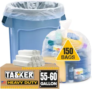 55-60 Gallon Trash Bags, 150 Bags Large Clear Garbage Bags, Bulk Trash Can Liners Perfect for Office, Waste, and Storage Use, Recycling, Yard Waste, and Leaf Collection, Rollaway Bin Liners