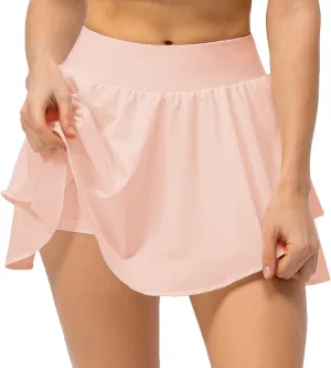 Amxiway Women's Pleated Mini Tennis Skirts with Shorts Flowy Golf Skort High Waisted Skorts Casual Athletic Workout