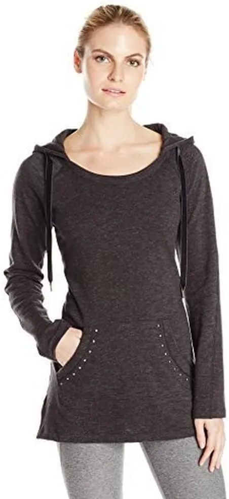 Andrew Marc Sport Women's Marc New York Performance Speckle Slub French Terry L/s Hooded Tunic with Studs