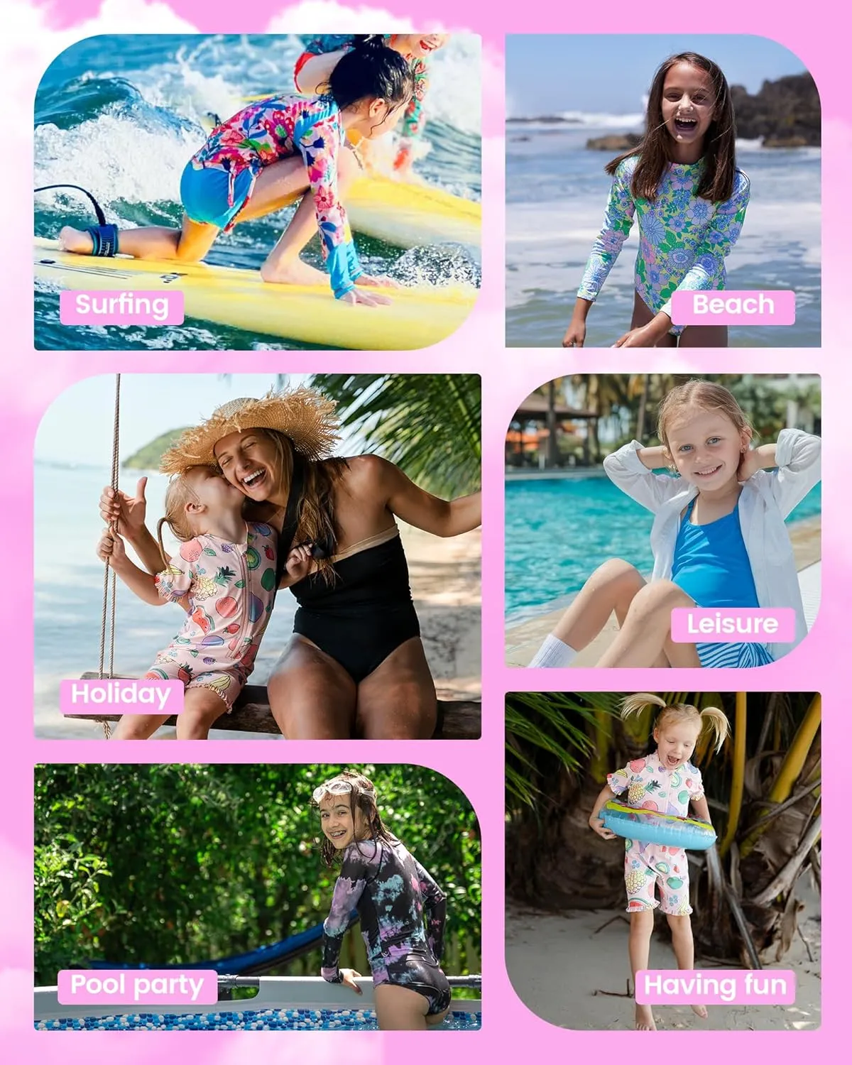 Angel season Girls Long Sleeve Swimsuits One Piece Rash Guard Bathing Suit UPF50  Toddler Kids Zipper Swimwear Size 2-10
