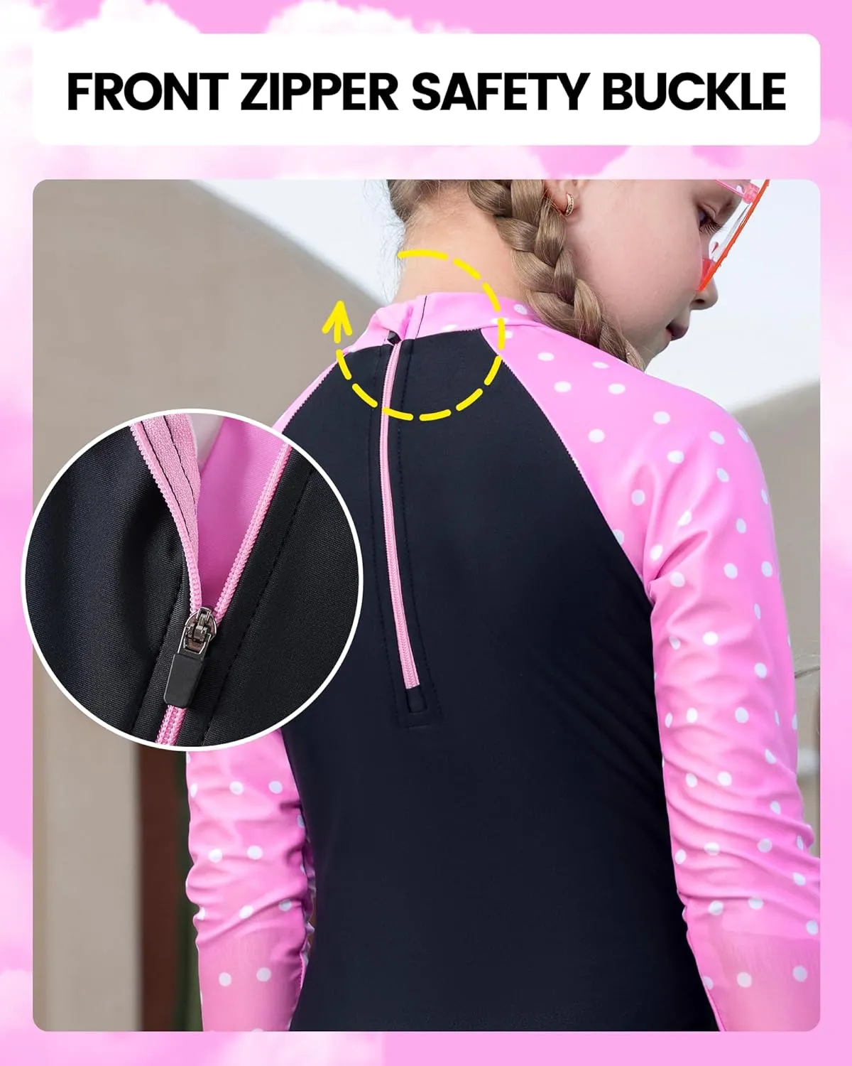 Angel season Girls Long Sleeve Swimsuits One Piece Rash Guard Bathing Suit UPF50  Toddler Kids Zipper Swimwear Size 2-10