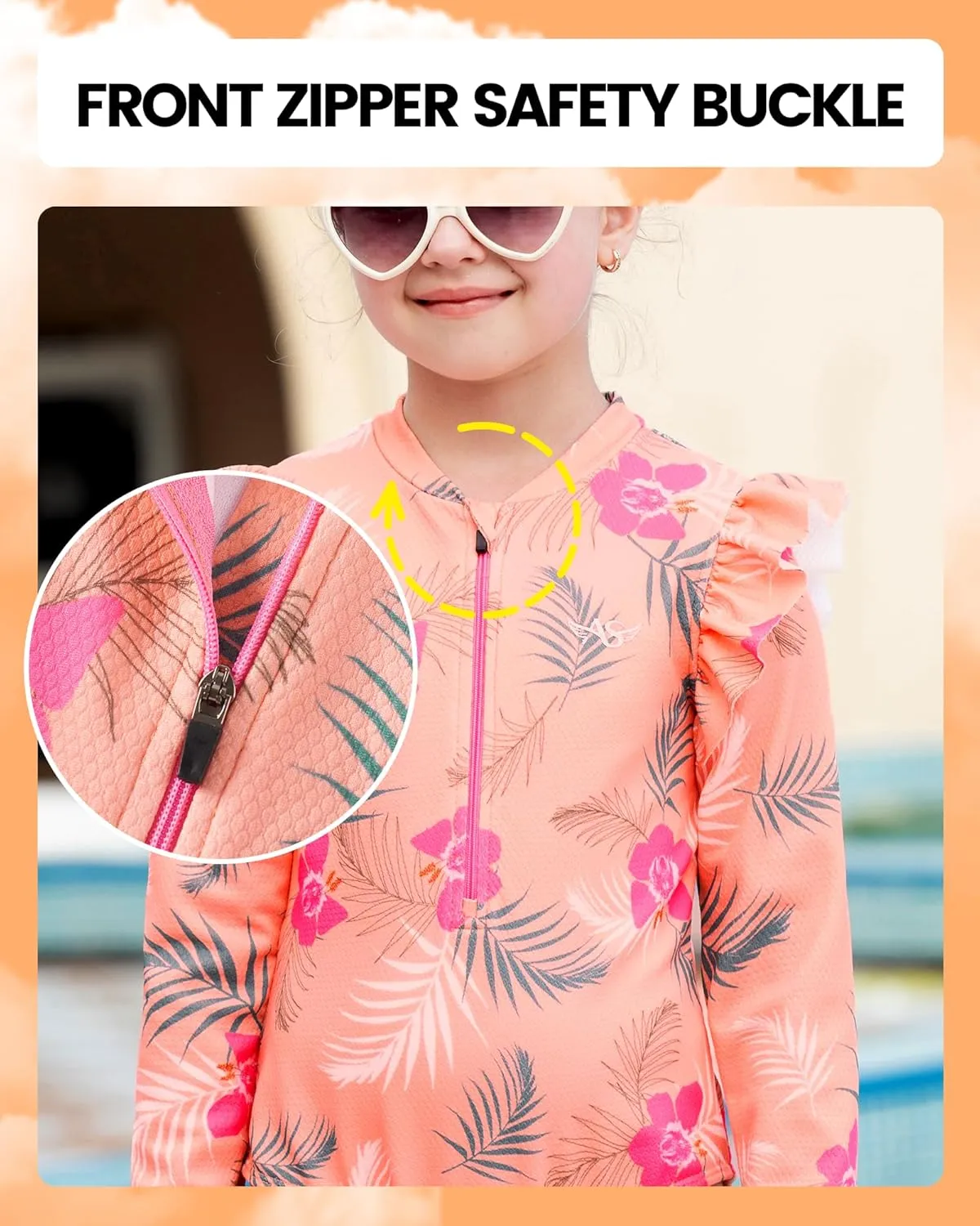 Angel season Girls Long Sleeve Swimsuits One Piece Rash Guard Bathing Suit UPF50  Toddler Kids Zipper Swimwear Size 2-10