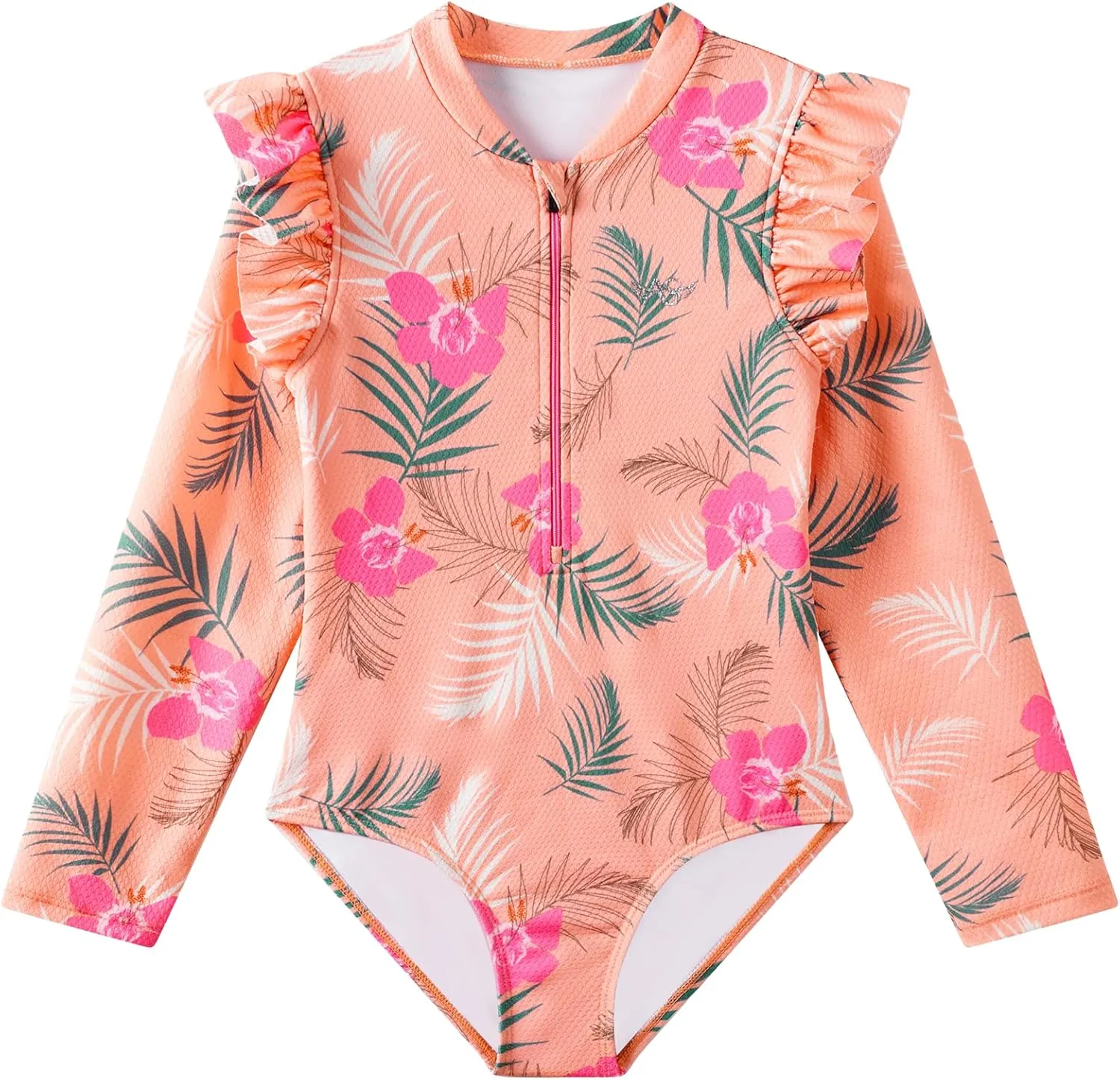 Angel season Girls Long Sleeve Swimsuits One Piece Rash Guard Bathing Suit UPF50  Toddler Kids Zipper Swimwear Size 2-10