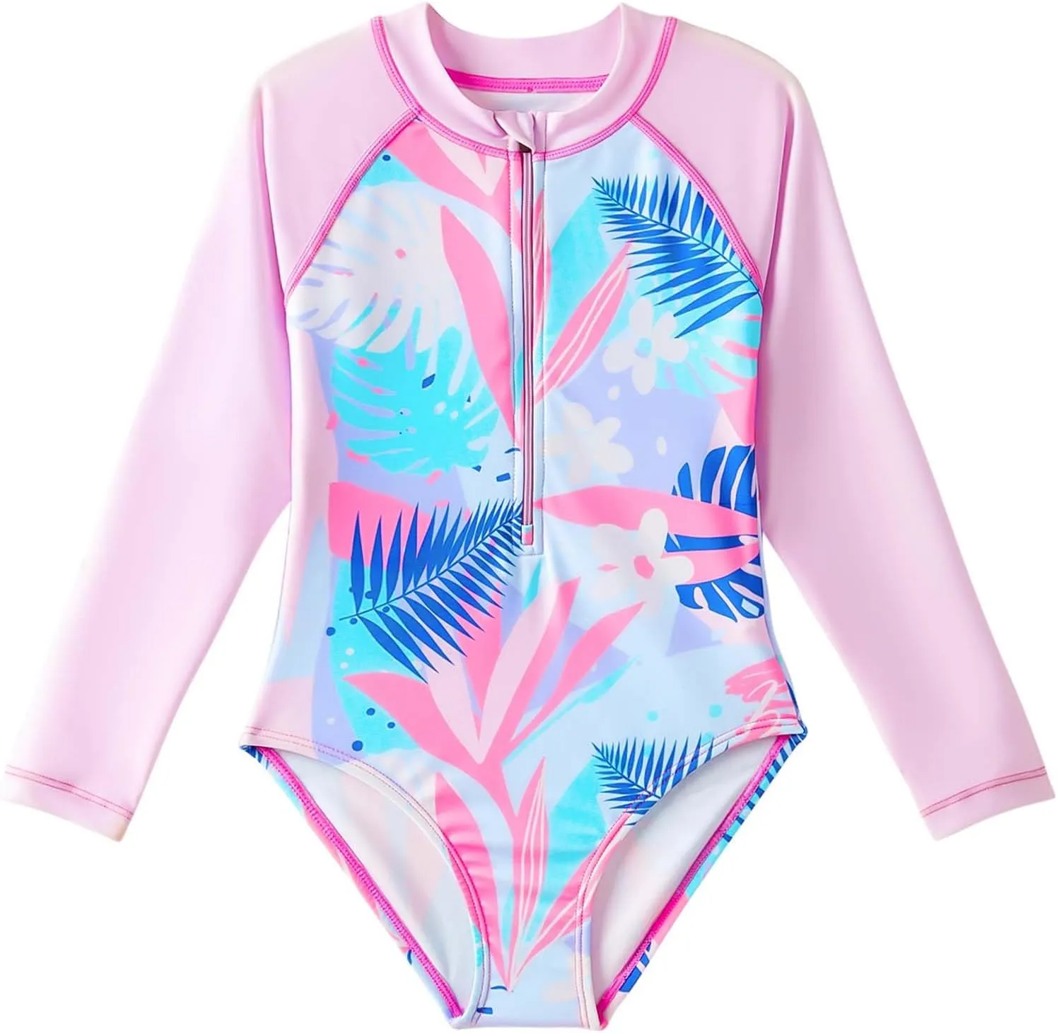 Angel season Girls Long Sleeve Swimsuits One Piece Rash Guard Bathing Suit UPF50  Toddler Kids Zipper Swimwear Size 2-10