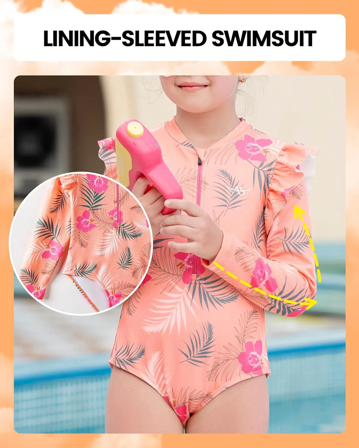 Angel season Girls Long Sleeve Swimsuits One Piece Rash Guard Bathing Suit UPF50  Toddler Kids Zipper Swimwear Size 2-10