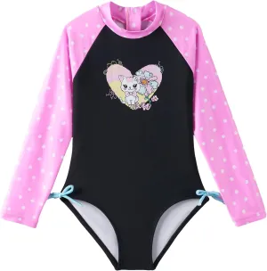 Angel season Girls Long Sleeve Swimsuits One Piece Rash Guard Bathing Suit UPF50  Toddler Kids Zipper Swimwear Size 2-10