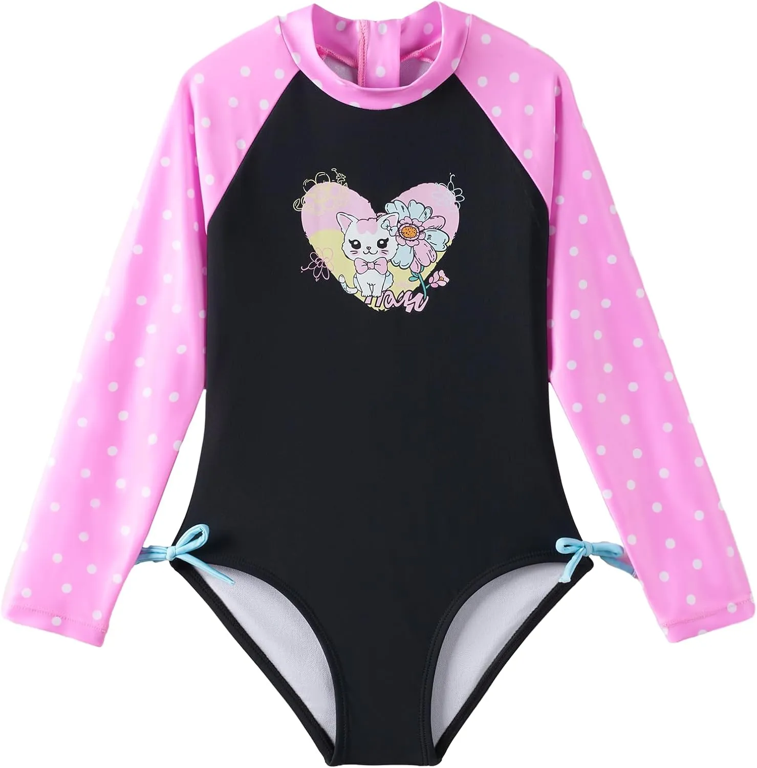 Angel season Girls Long Sleeve Swimsuits One Piece Rash Guard Bathing Suit UPF50  Toddler Kids Zipper Swimwear Size 2-10