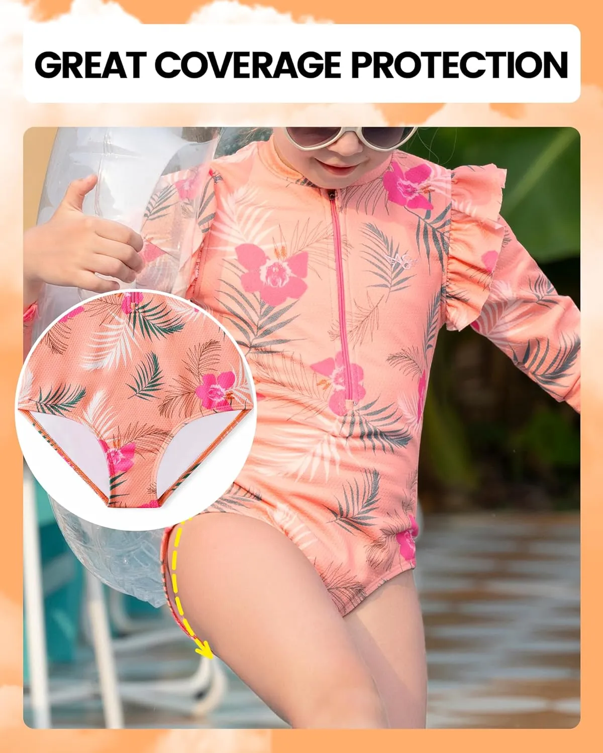 Angel season Girls Long Sleeve Swimsuits One Piece Rash Guard Bathing Suit UPF50  Toddler Kids Zipper Swimwear Size 2-10