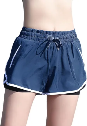 ANUFER Womens 2 in 1 Sports Running Shorts High Waist Quick Dry Gym Yoga Activewear Shorts with Zip Pockets