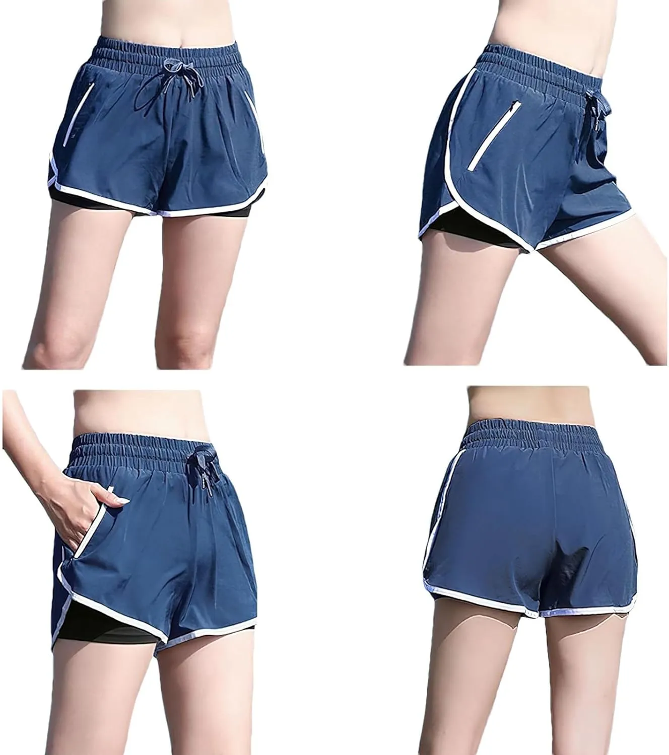 ANUFER Womens 2 in 1 Sports Running Shorts High Waist Quick Dry Gym Yoga Activewear Shorts with Zip Pockets