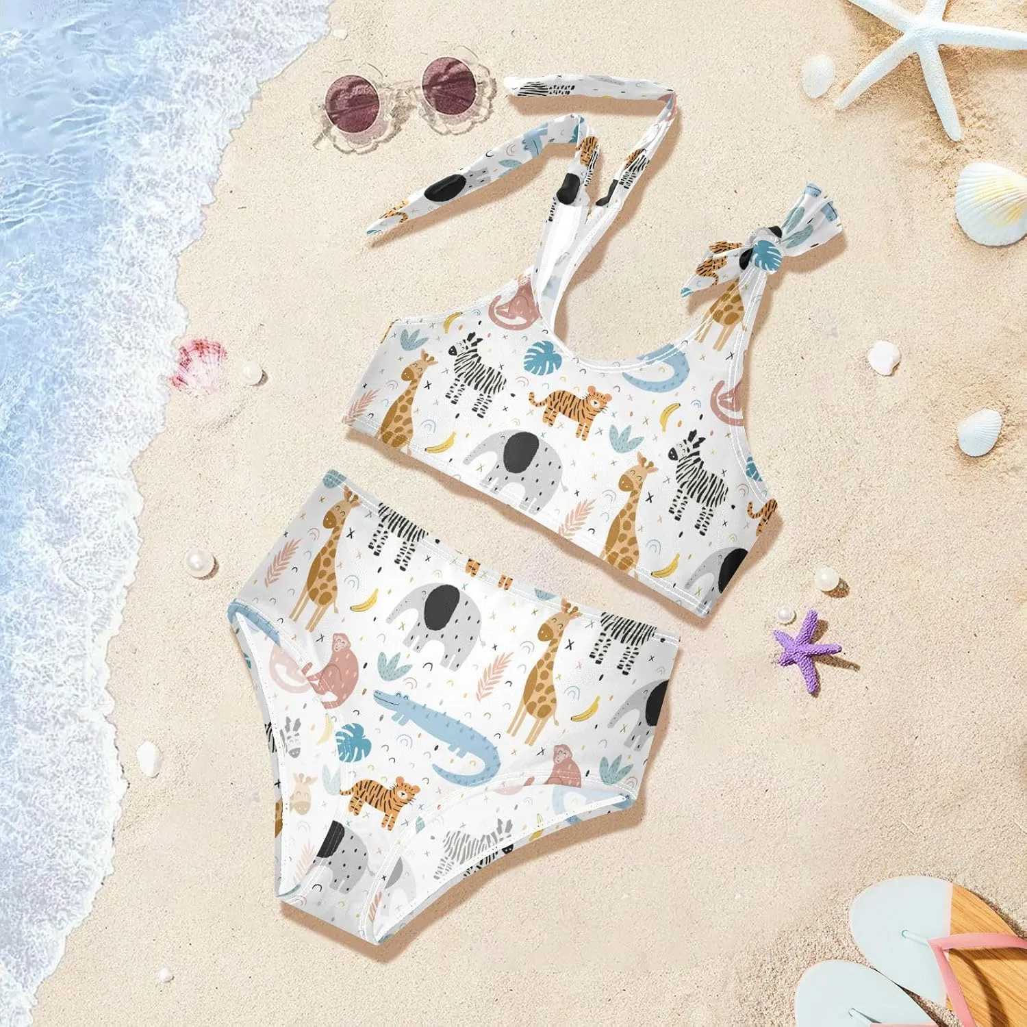 Aslsiy Girl's Swimsuit Tow Piece Bikini Set Tankini Swimwear for Girl Size 3-12T