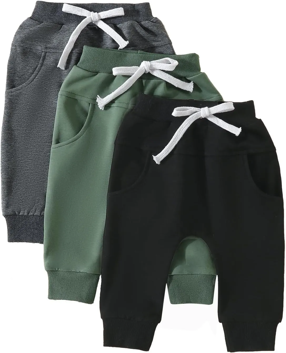 Baby Boy 3-Pack Jogger Pants Active Harem Pant Solid Casual Sweatpants Drawstring Elastic Waist Trousers Bottoms