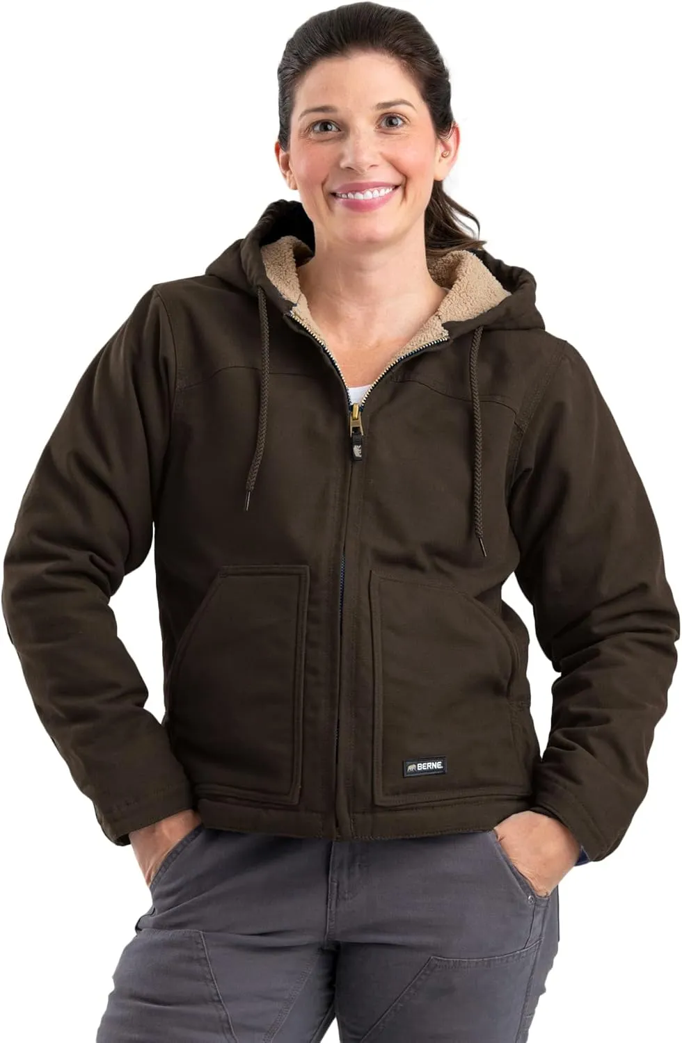 Berne Women's Sherpa-Lined Softstone Duck Hooded Jacket