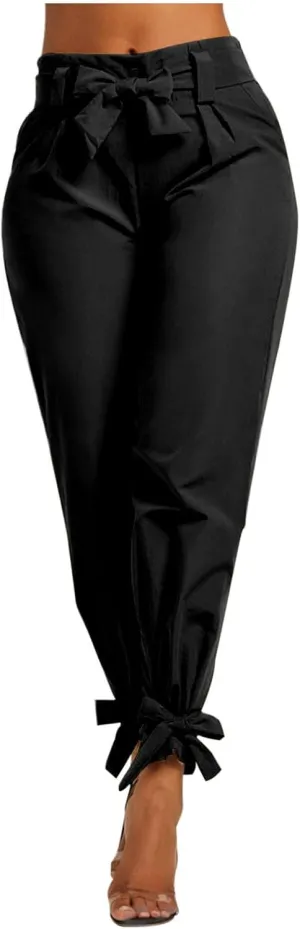 Bidobibo Work Pants Women High Waisted Drawstring Sweatpants Fall Fashion Bottoms Casual Straight Leg Trousers for Women