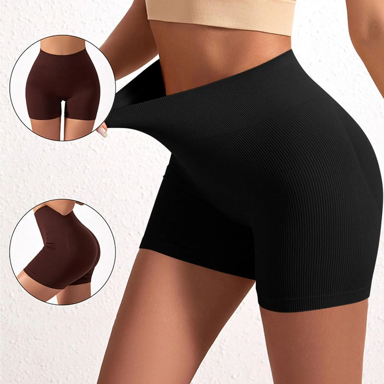 Biker Shorts Womens Clothes Tummy Control High Waisted Yoga Shorts Solid Color Ribbed Seamless Bottoms Summer Outfits