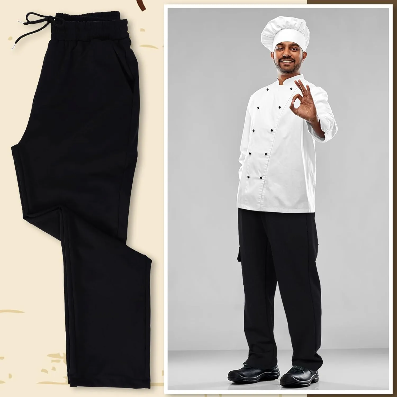 Blosssound Summer Men's Chef Pants Pack Classic 5 Pocket Chef Cargo Baggy Kitchen Pants with Elastic Waist