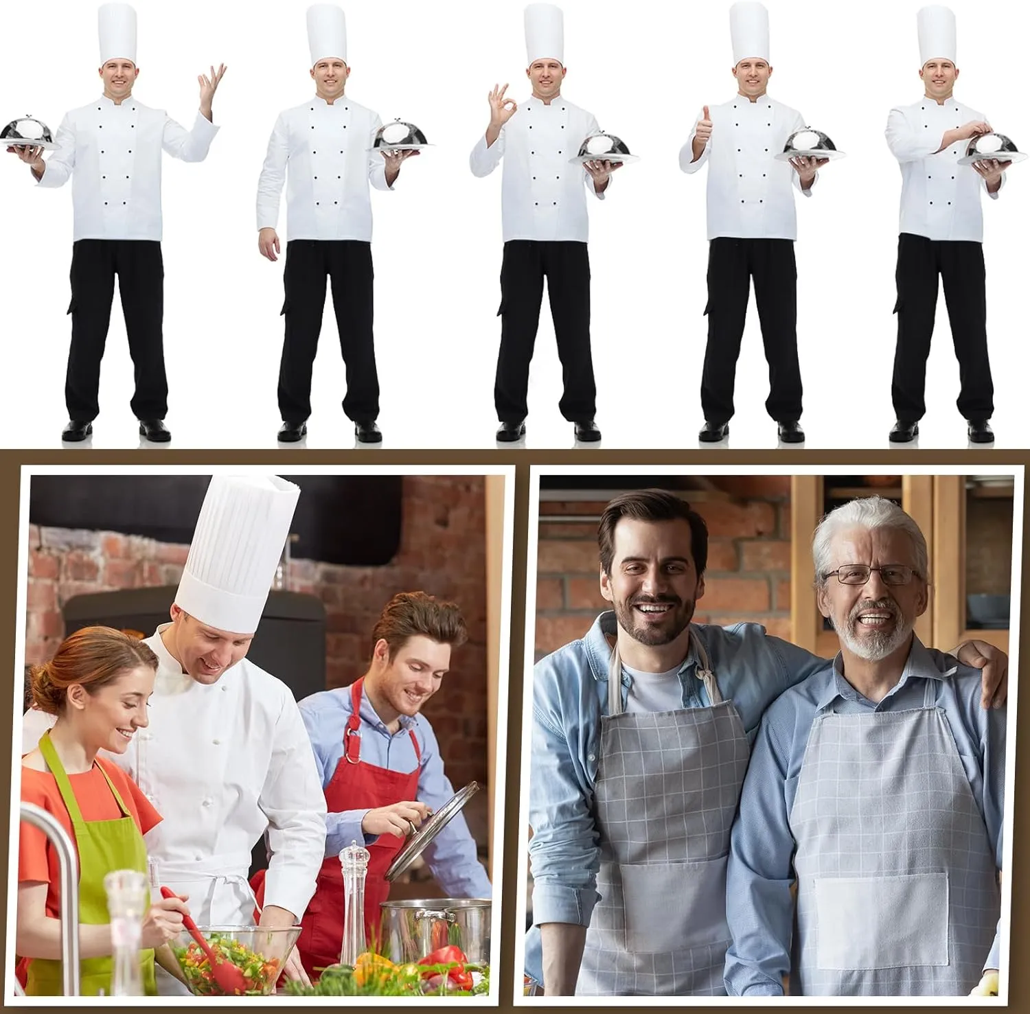 Blosssound Summer Men's Chef Pants Pack Classic 5 Pocket Chef Cargo Baggy Kitchen Pants with Elastic Waist
