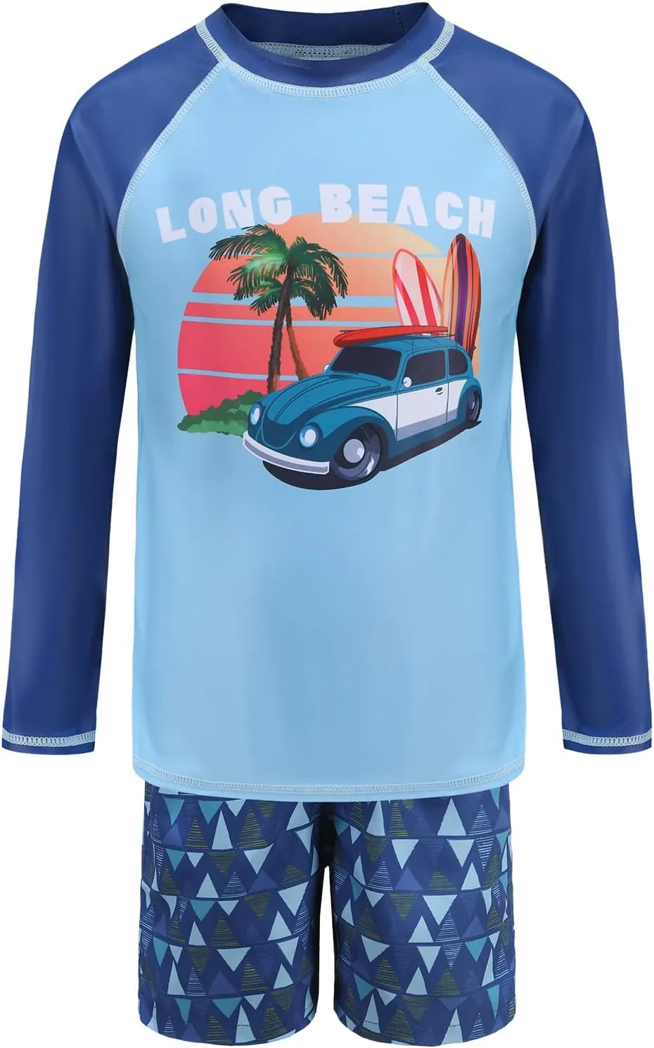 Boys Long Sleeve Rash Guard Swim Trunk Swimsuits Set Kids Two Piece Bathing Suit Swimwear Set