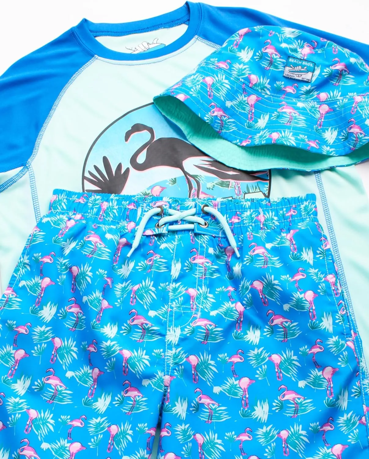 Boys' Rash Guard Swimwear Set - 3 Piece UPF 50  Long Sleeve Rash Guard Shirt, Bathing Suit, Reversible Bucket Hat (5-14)