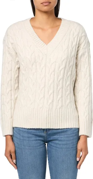 Calvin Klein Women's V Neck Cable Long Sleeve Sweater