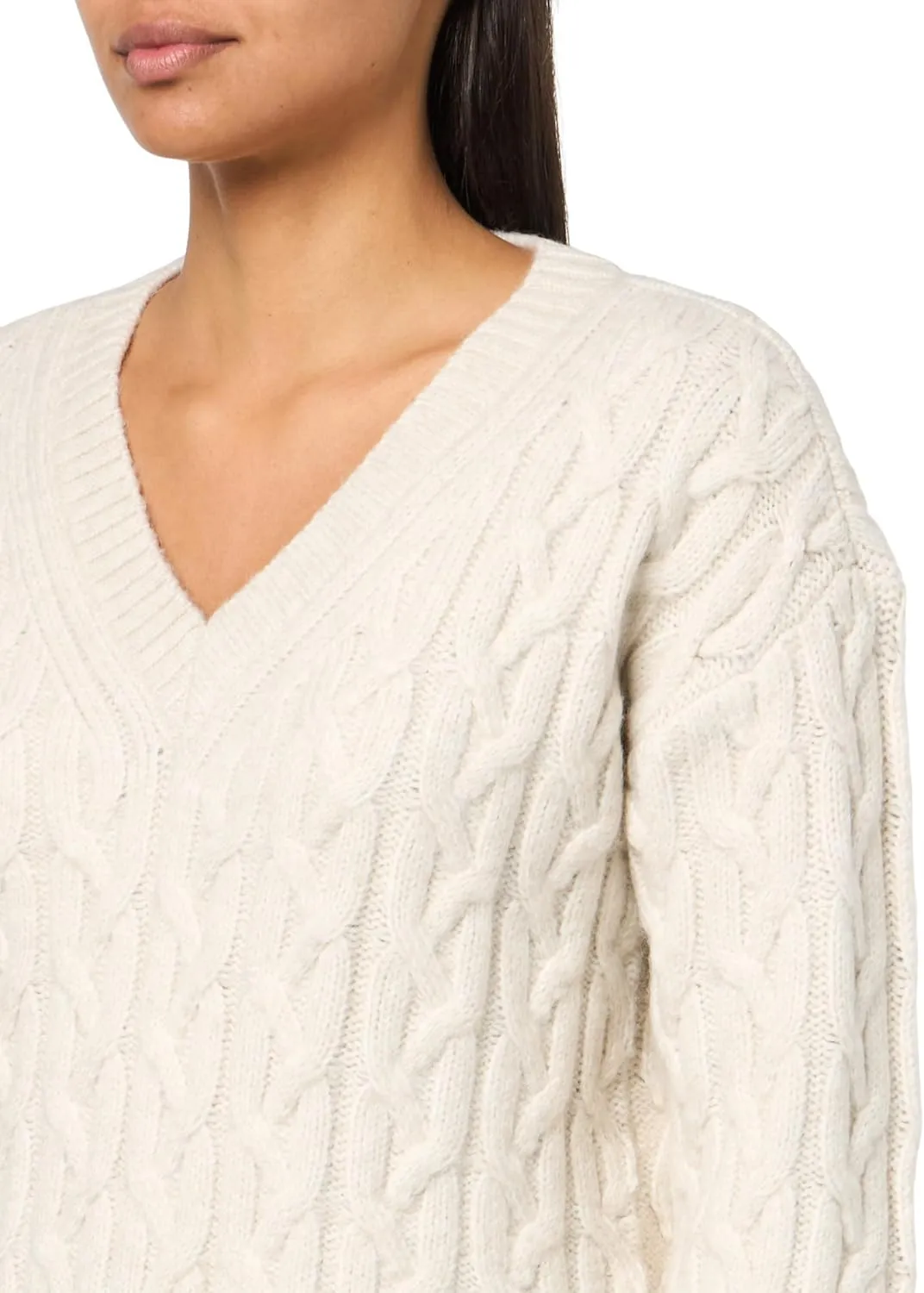 Calvin Klein Women's V Neck Cable Long Sleeve Sweater