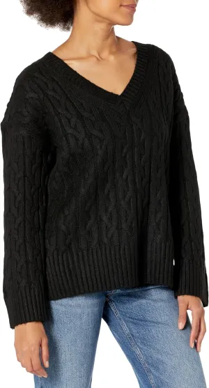 Calvin Klein Women's V Neck Cable Long Sleeve Sweater