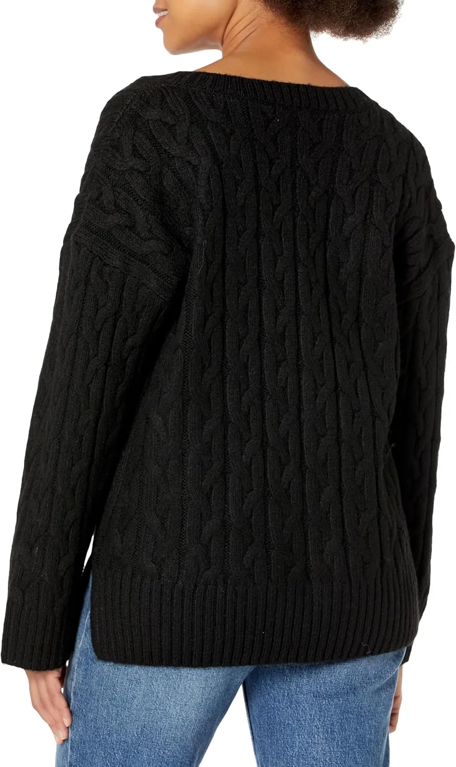 Calvin Klein Women's V Neck Cable Long Sleeve Sweater