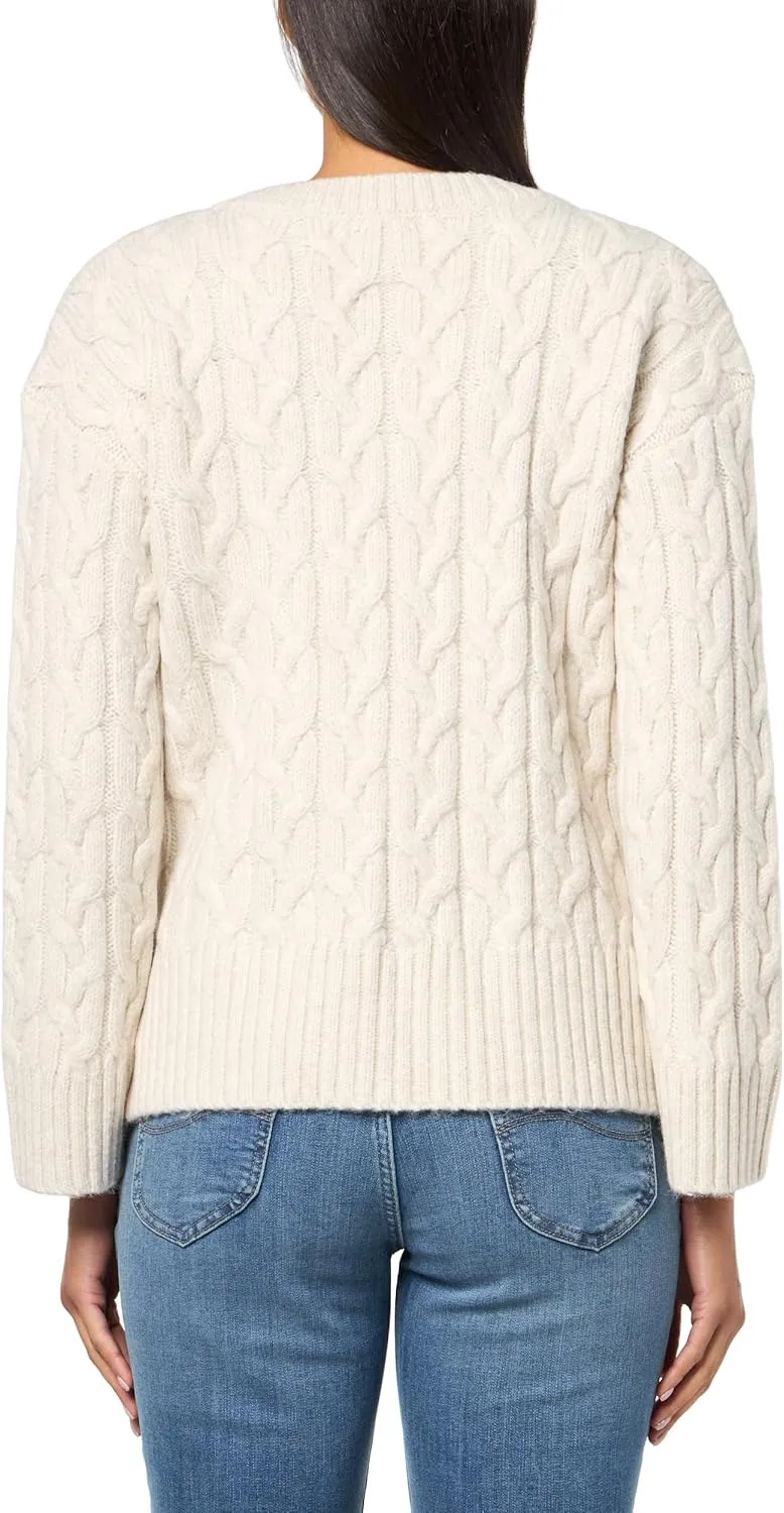 Calvin Klein Women's V Neck Cable Long Sleeve Sweater