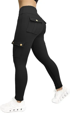 Cargo Leggings with Pockets for Women, Gym Workout Scrunch Butt Lifting Tummy Control High Waisted Womens Yoga Pants
