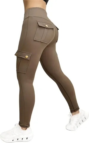 Cargo Leggings with Pockets for Women, Gym Workout Scrunch Butt Lifting Tummy Control High Waisted Womens Yoga Pants