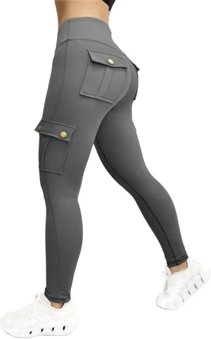 Cargo Leggings with Pockets for Women, Gym Workout Scrunch Butt Lifting Tummy Control High Waisted Womens Yoga Pants