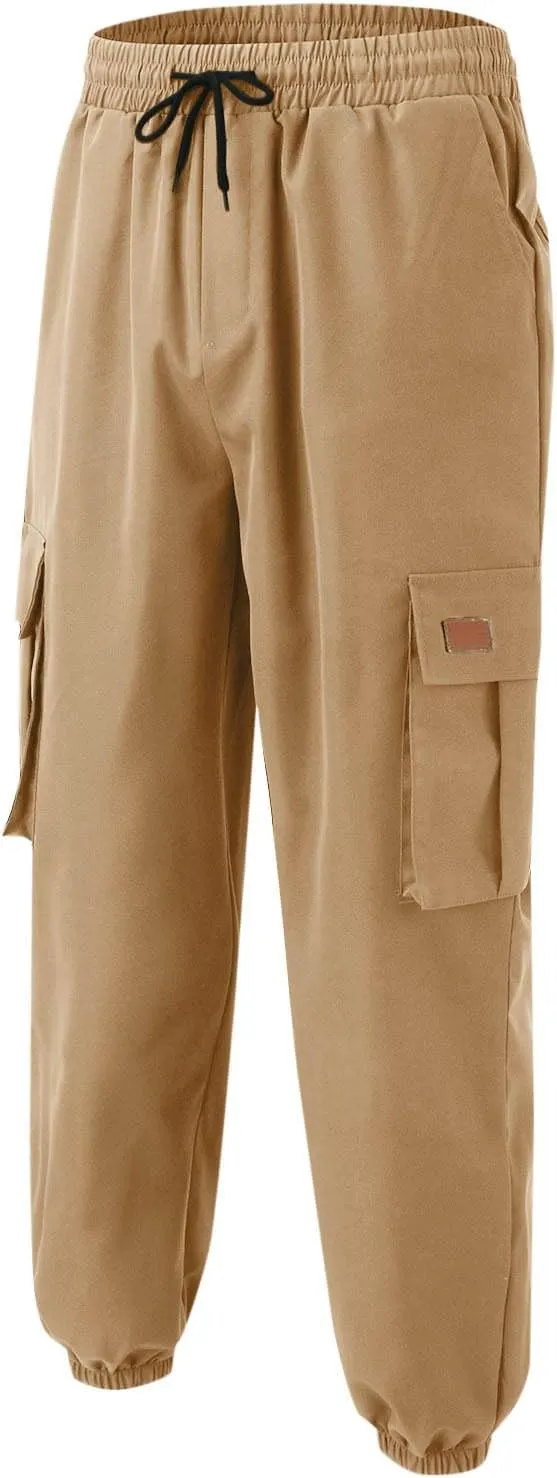 Cargo Pants for Men Straight Fit Casual Sweatpants Mens Drawstring Gym Joggers Pants Elastic Cinch Bottoms Trousers