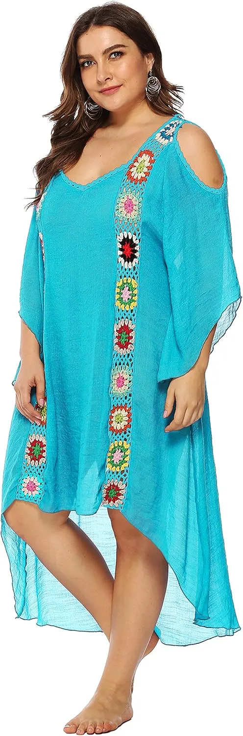 Chrisuno Women's Plus Size Bathing Suit Cover Ups Swimsuit Coverups Dress Soft Crochet Bikini Beach Skirt