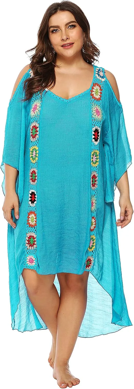 Chrisuno Women's Plus Size Bathing Suit Cover Ups Swimsuit Coverups Dress Soft Crochet Bikini Beach Skirt