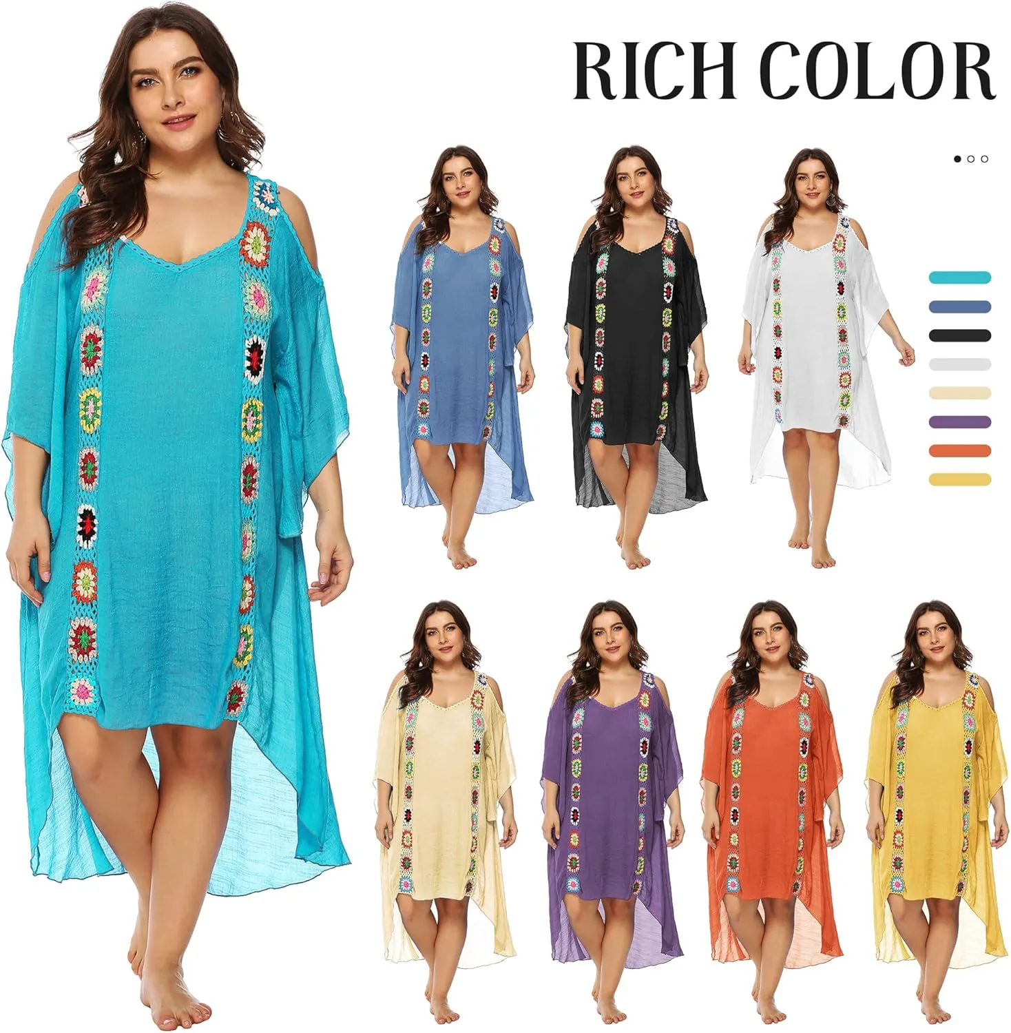 Chrisuno Women's Plus Size Bathing Suit Cover Ups Swimsuit Coverups Dress Soft Crochet Bikini Beach Skirt