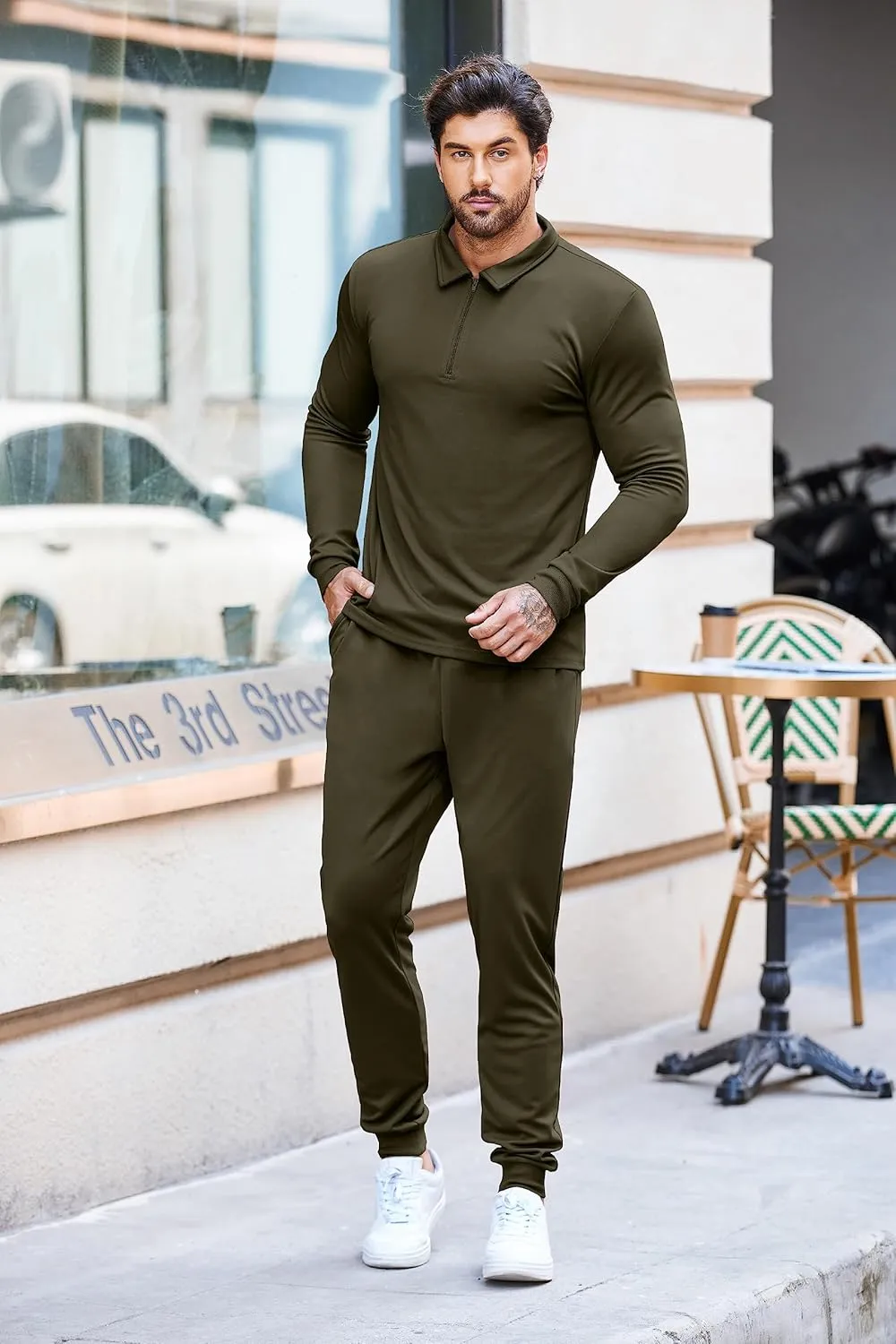 COOFANDY Men's Tracksuit 2 Piece Quarter Zip Polo Athletic Sweatsuits Casual Running Jogging Sport Suit Sets