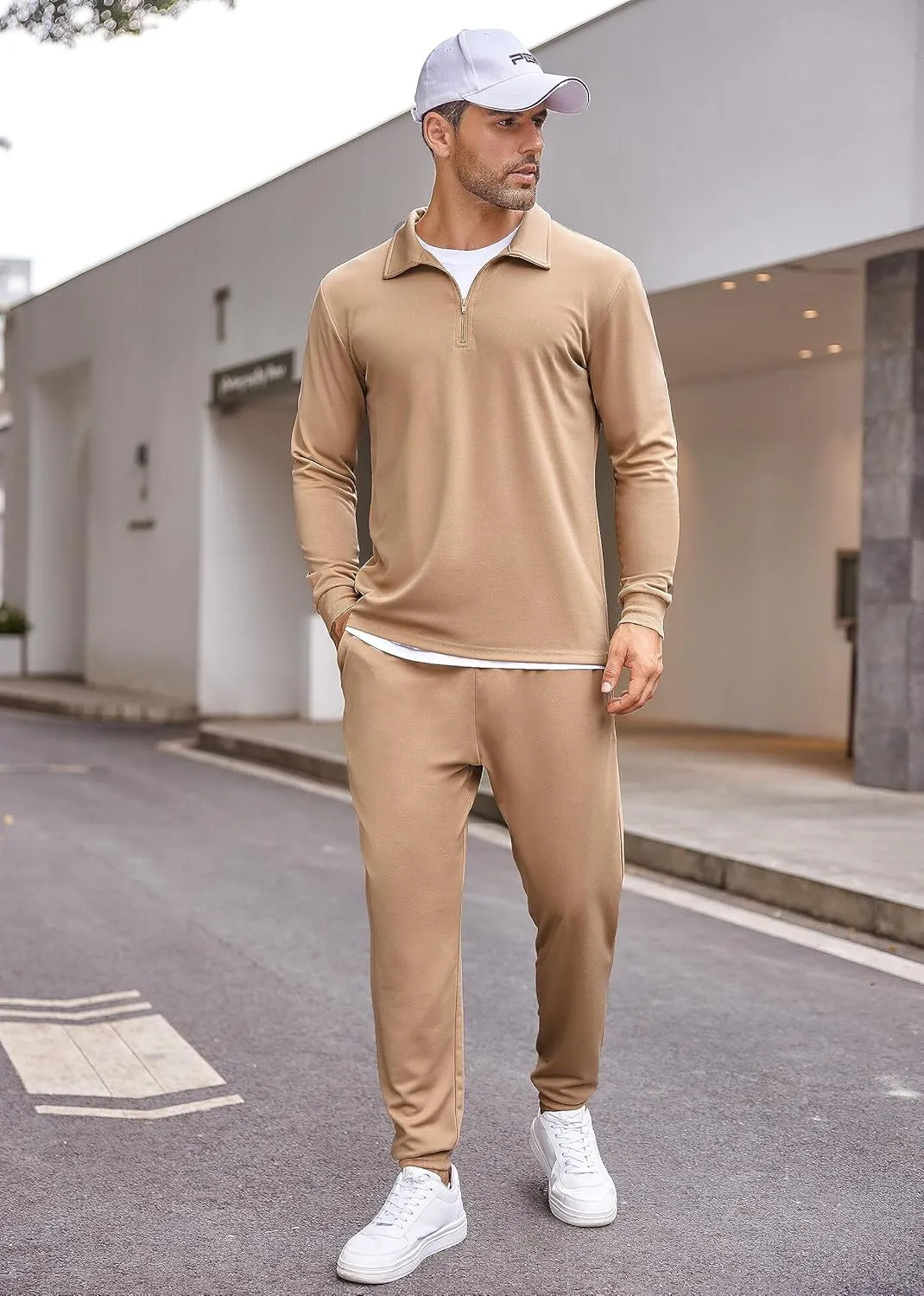 COOFANDY Men's Tracksuit 2 Piece Quarter Zip Polo Athletic Sweatsuits Casual Running Jogging Sport Suit Sets
