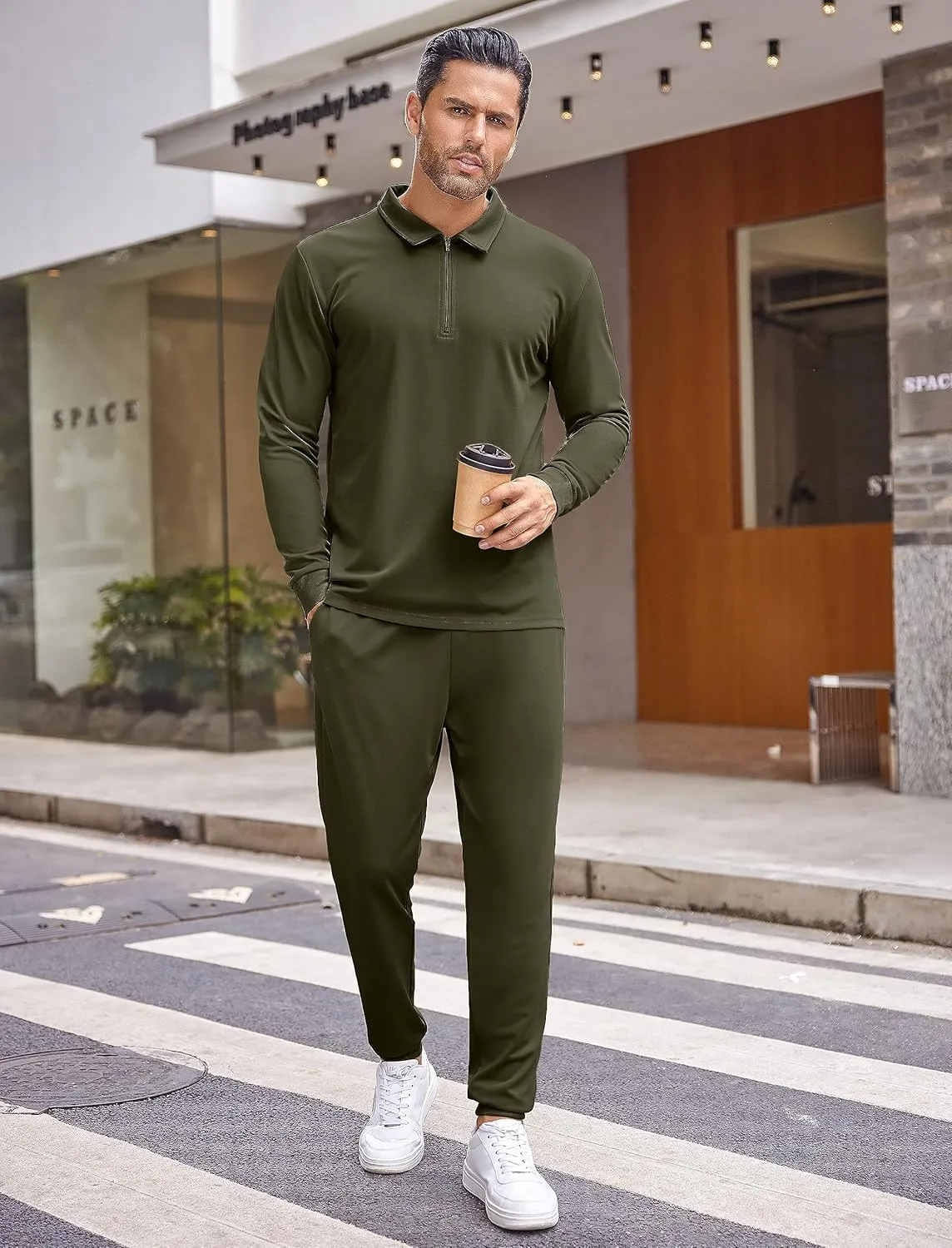 COOFANDY Men's Tracksuit 2 Piece Quarter Zip Polo Athletic Sweatsuits Casual Running Jogging Sport Suit Sets