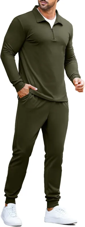 COOFANDY Men's Tracksuit 2 Piece Quarter Zip Polo Athletic Sweatsuits Casual Running Jogging Sport Suit Sets