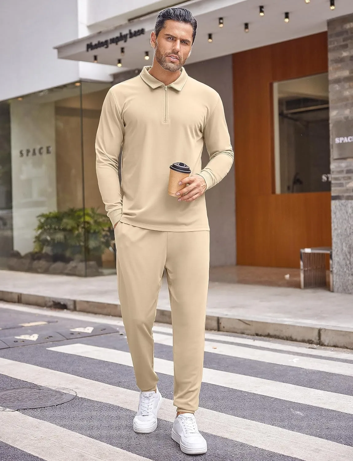 COOFANDY Men's Tracksuit 2 Piece Quarter Zip Polo Athletic Sweatsuits Casual Running Jogging Sport Suit Sets