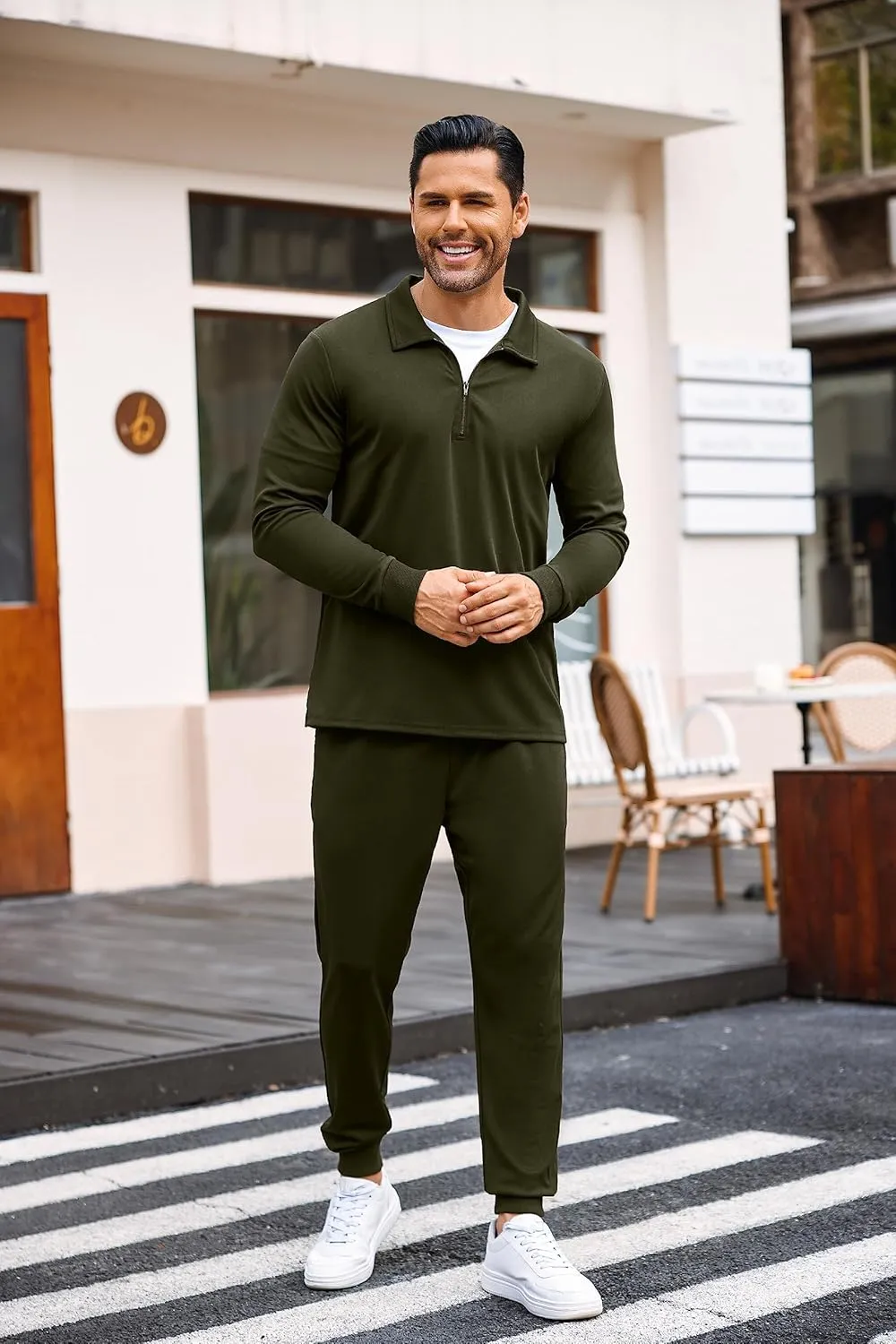 COOFANDY Men's Tracksuit 2 Piece Quarter Zip Polo Athletic Sweatsuits Casual Running Jogging Sport Suit Sets
