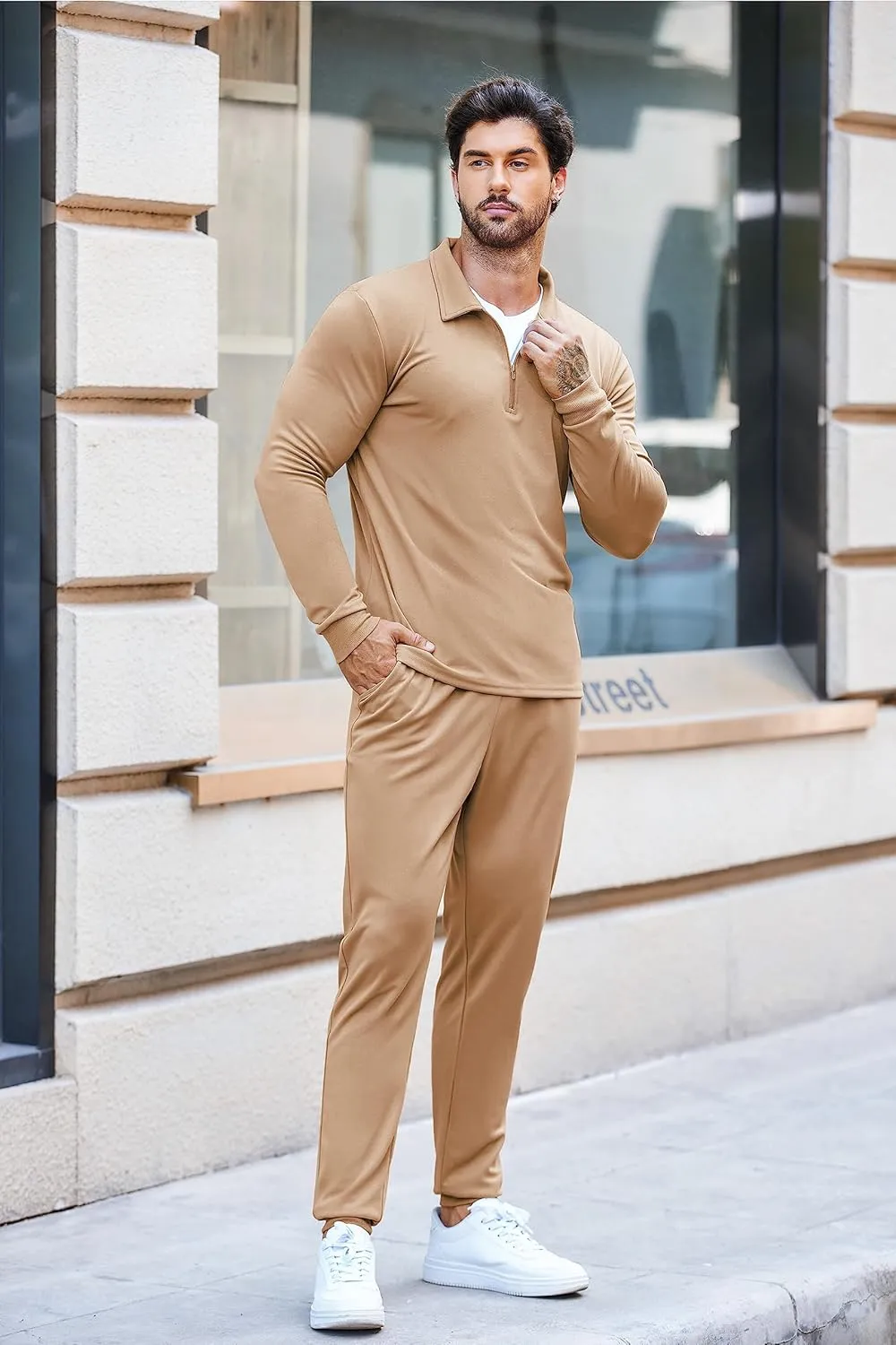 COOFANDY Men's Tracksuit 2 Piece Quarter Zip Polo Athletic Sweatsuits Casual Running Jogging Sport Suit Sets