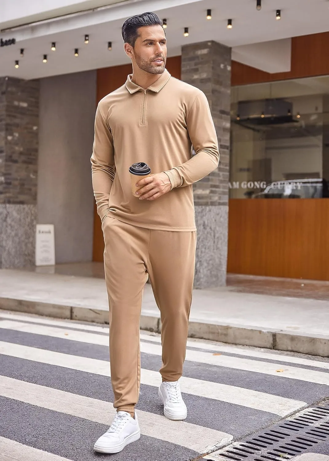 COOFANDY Men's Tracksuit 2 Piece Quarter Zip Polo Athletic Sweatsuits Casual Running Jogging Sport Suit Sets