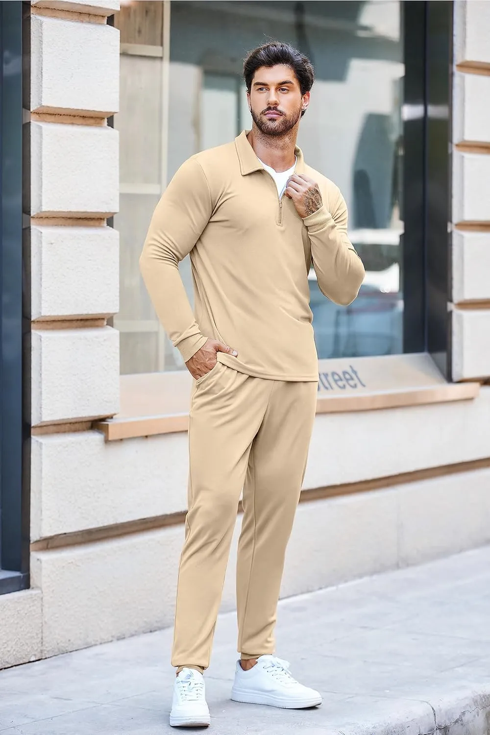 COOFANDY Men's Tracksuit 2 Piece Quarter Zip Polo Athletic Sweatsuits Casual Running Jogging Sport Suit Sets