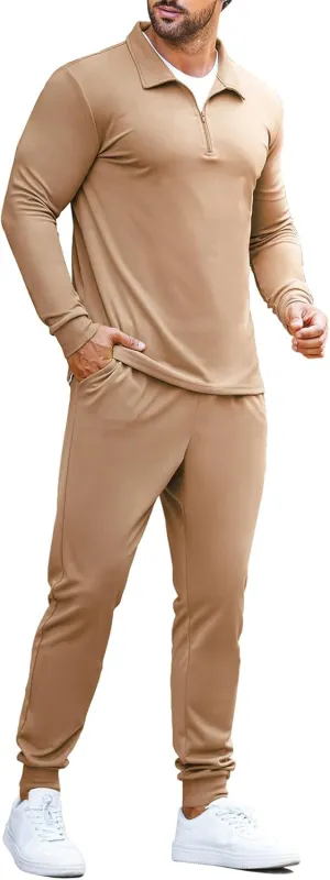 COOFANDY Men's Tracksuit 2 Piece Quarter Zip Polo Athletic Sweatsuits Casual Running Jogging Sport Suit Sets