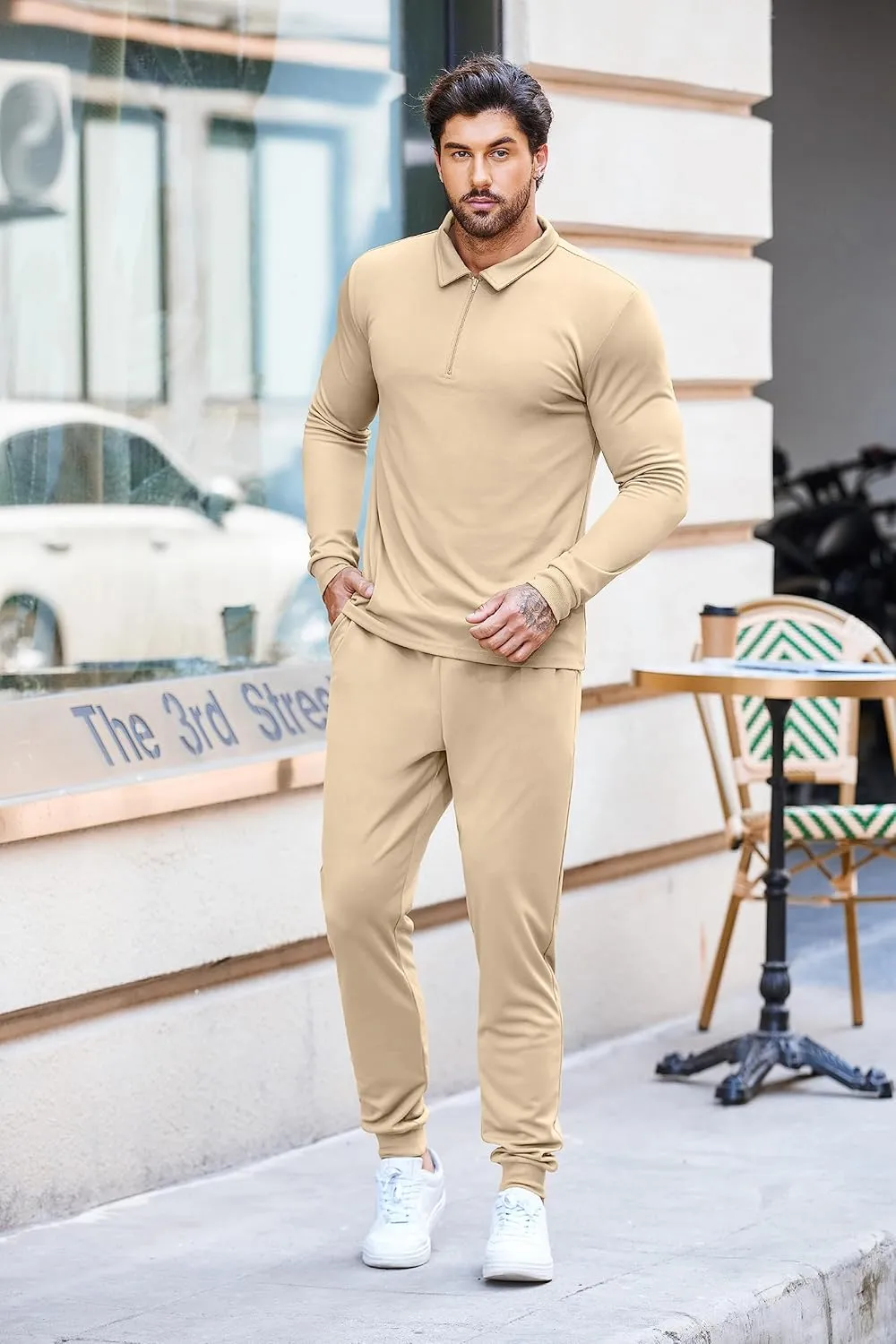 COOFANDY Men's Tracksuit 2 Piece Quarter Zip Polo Athletic Sweatsuits Casual Running Jogging Sport Suit Sets